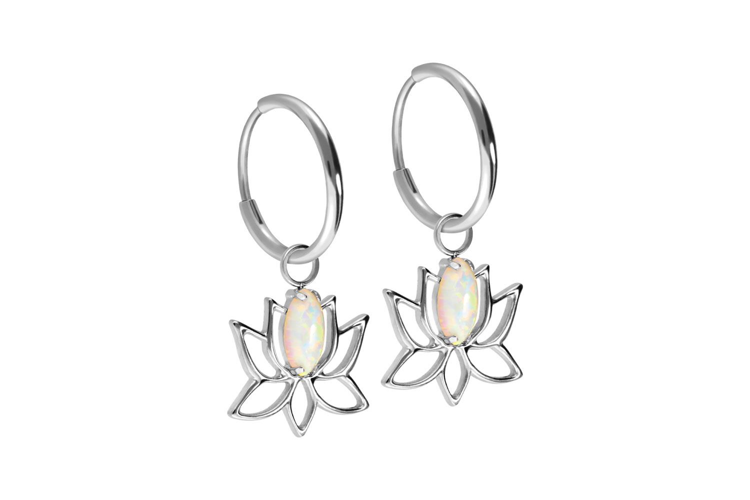 Titan Ohrclicker Creolen LOTUSBLÜTE + SYNTHETISCHER OPAL von Piercingline
